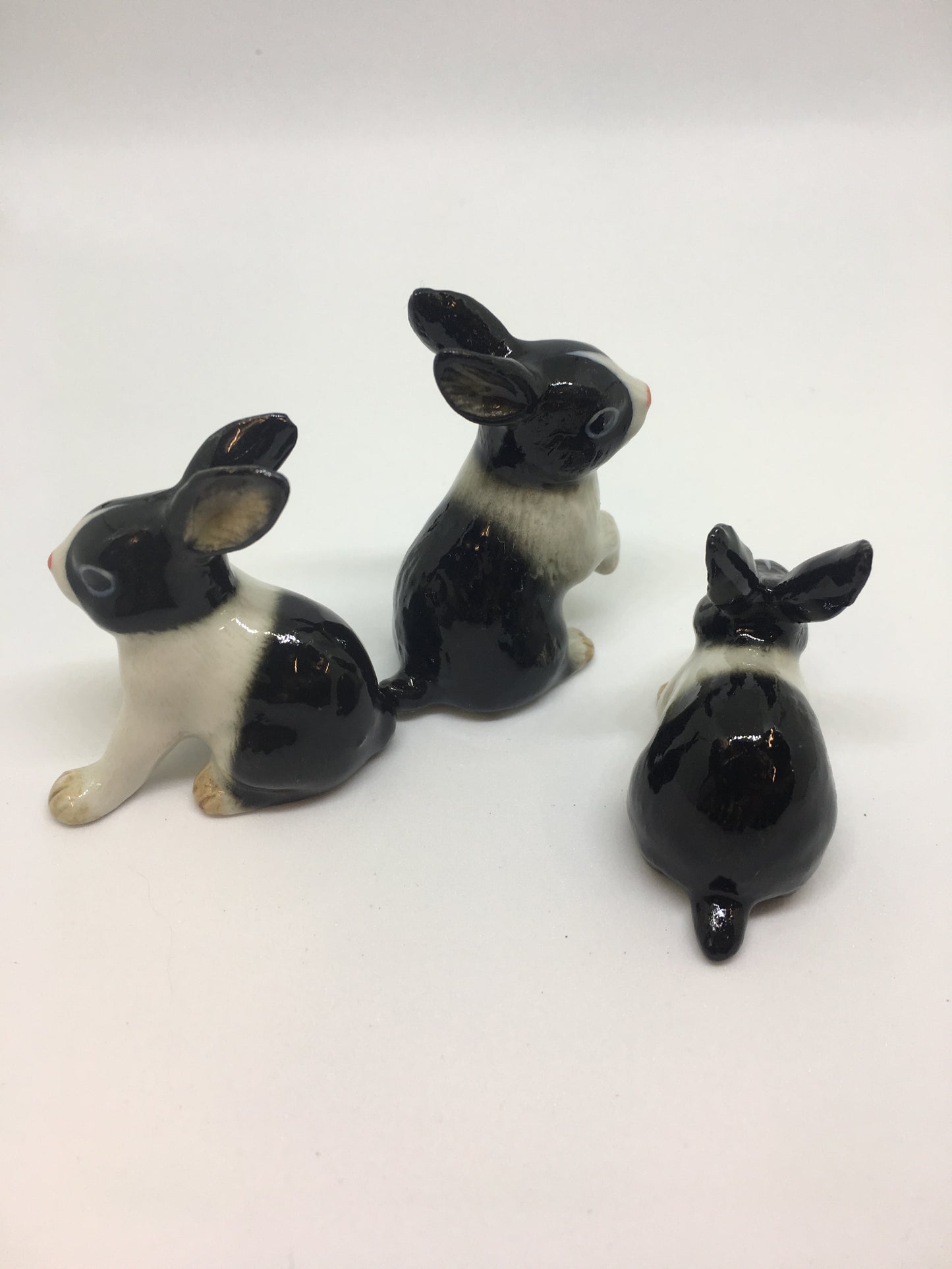 Miniature Porcelain Rabbit Figurines Black And White
