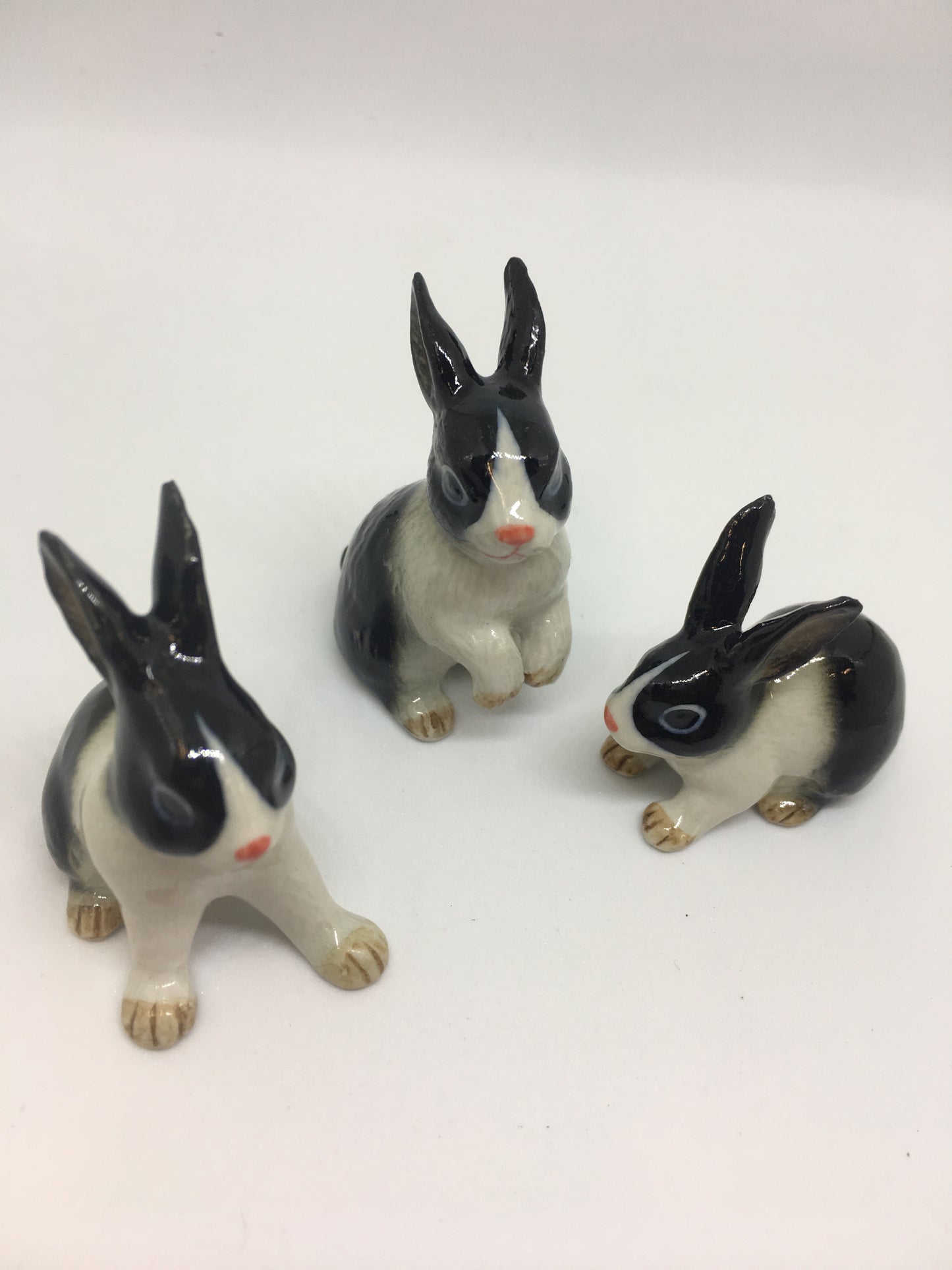 Miniature Porcelain Rabbit Figurines Black And White