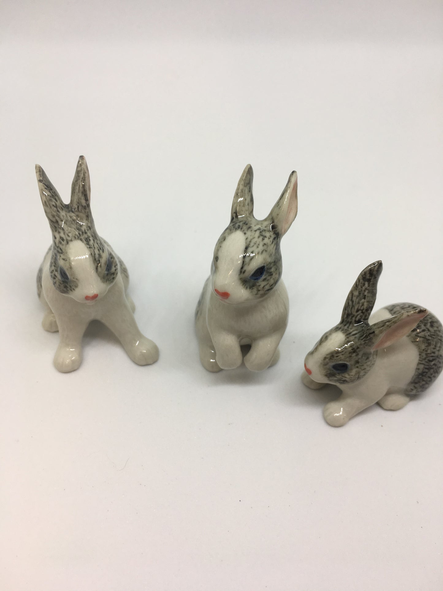 Miniature Porcelain Rabbit Figurines Grey And White