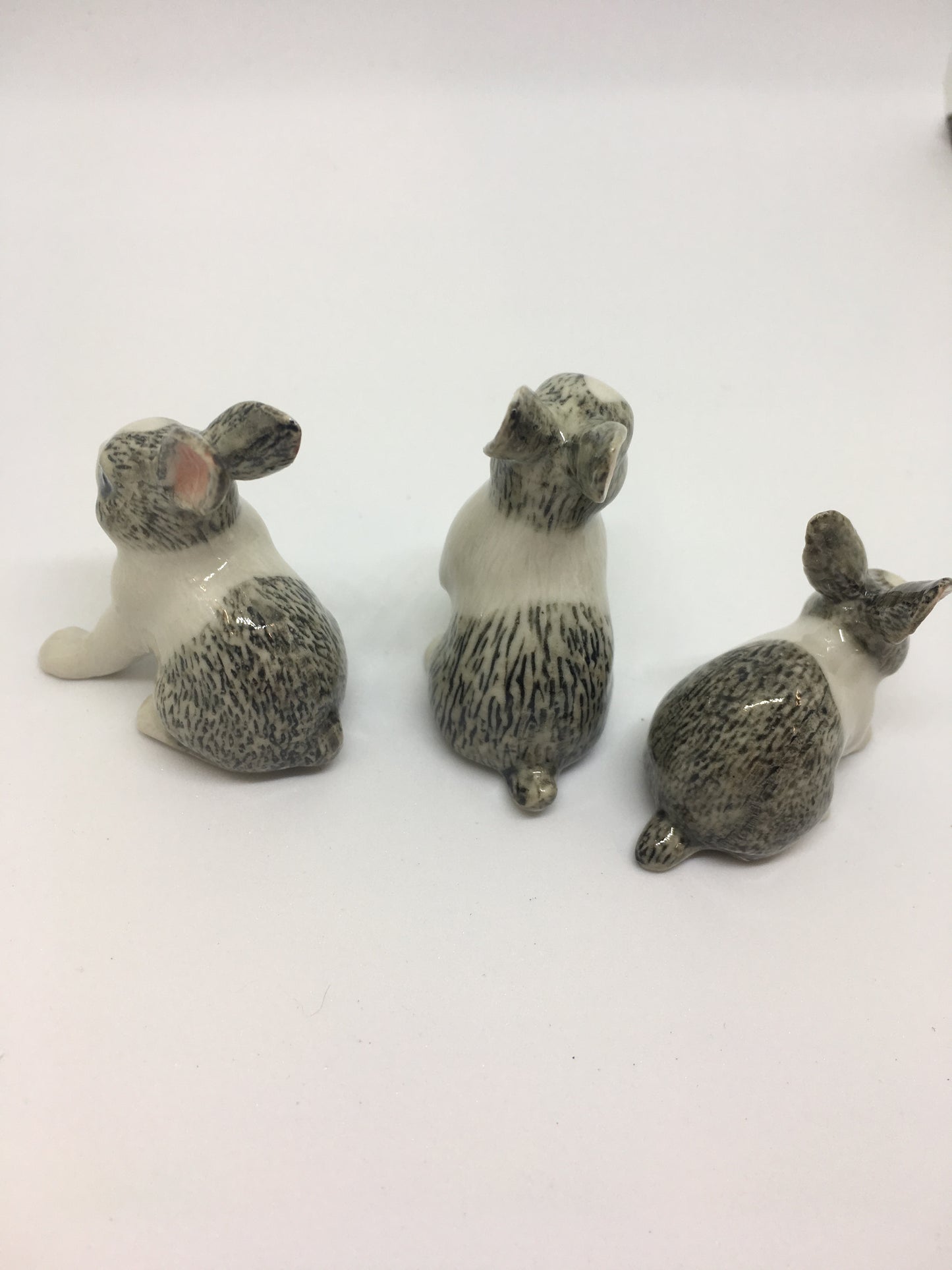 Miniature Porcelain Rabbit Figurines Grey And White