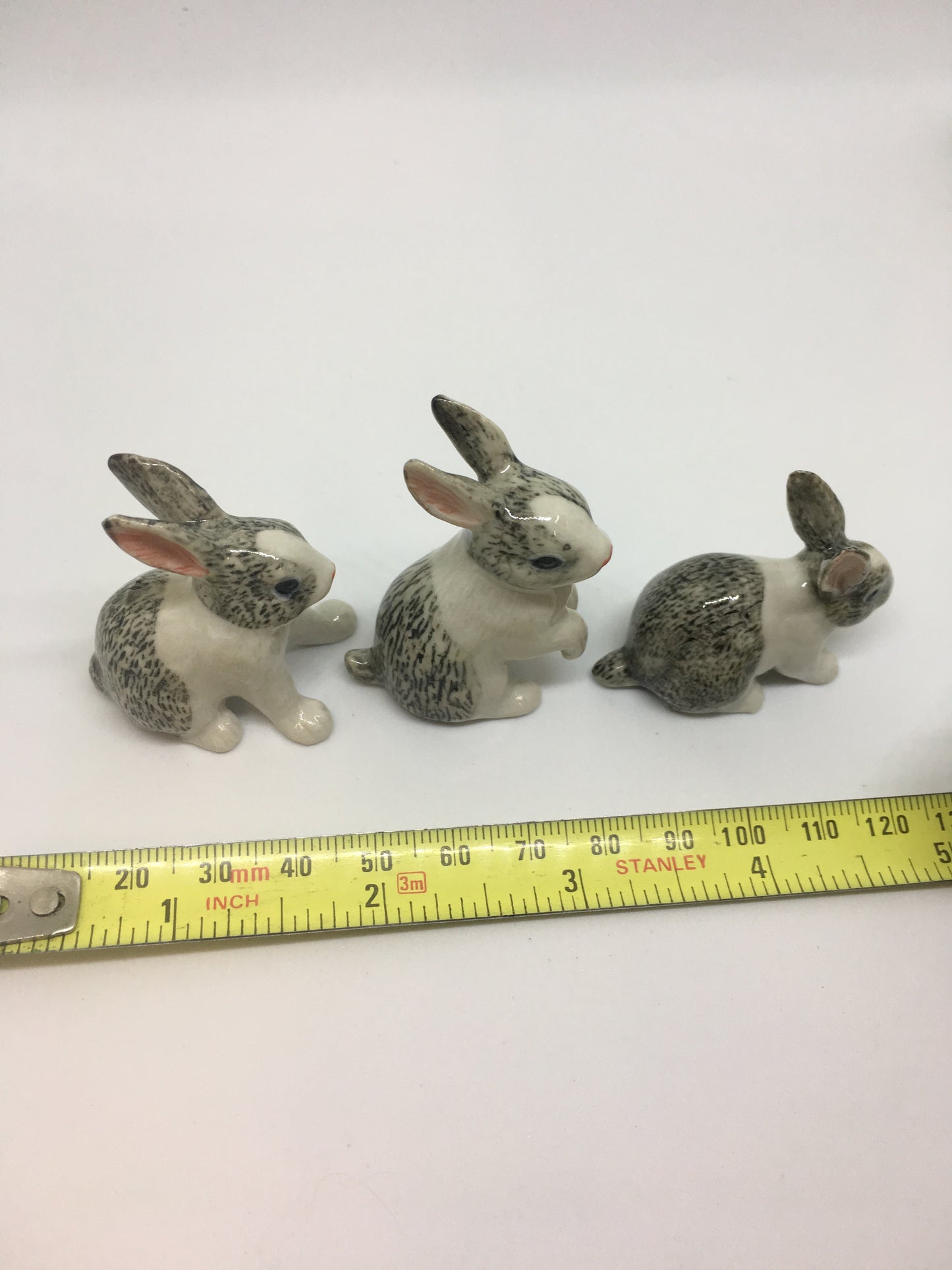 Miniature Porcelain Rabbit Figurines Grey And White