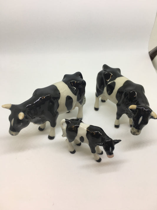 Black And White Cows Miniature Porcelain Figurines (3Pcs)