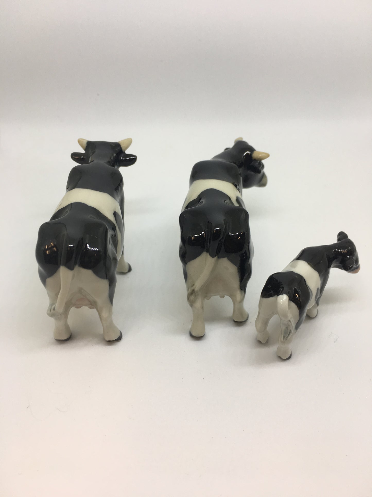 Black And White Cows Miniature Porcelain Figurines (3Pcs)