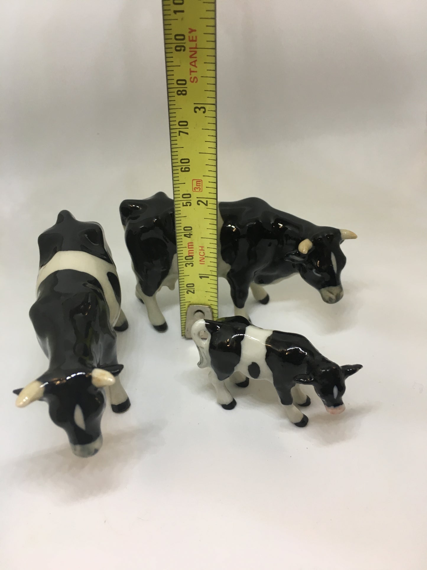 Black And White Cows Miniature Porcelain Figurines (3Pcs)