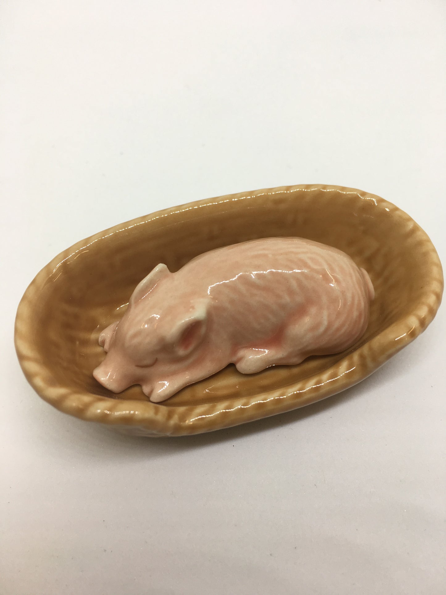 Miniature Porcelain Farm Animals Pig In Basket