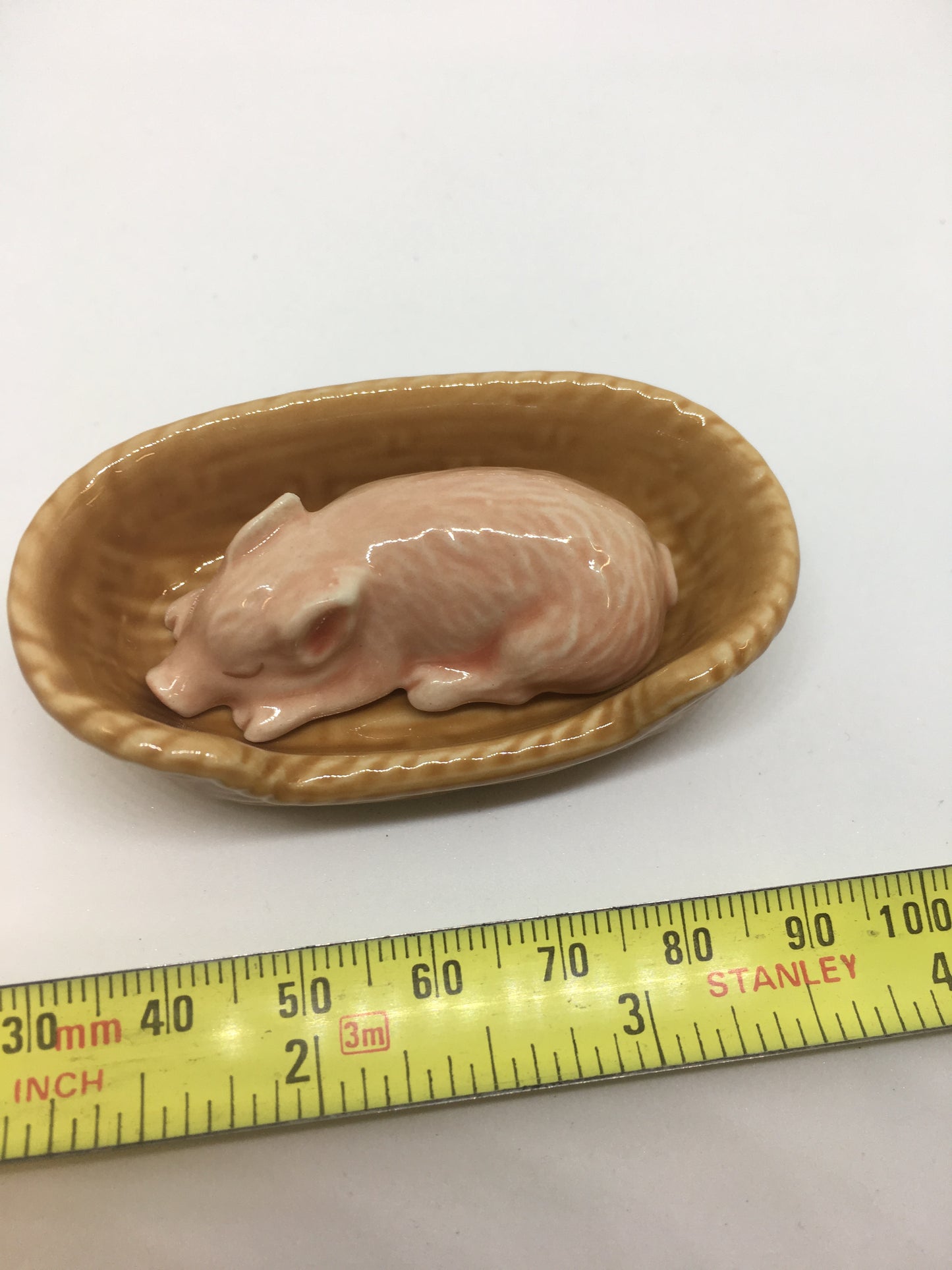 Miniature Porcelain Farm Animals Pig In Basket