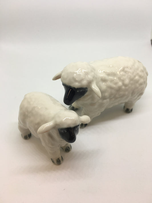 Miniature Porcelain Suffolk Sheep Figurines Set of 2