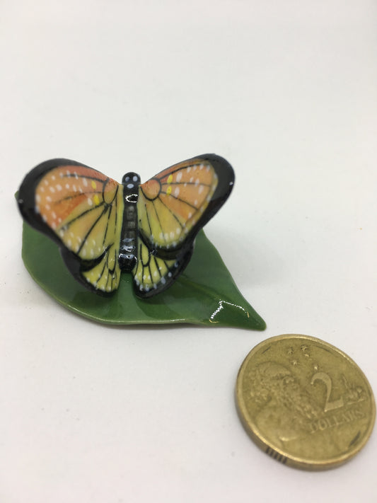 Butterfly On Leaf Miniature Porcelain Figurines