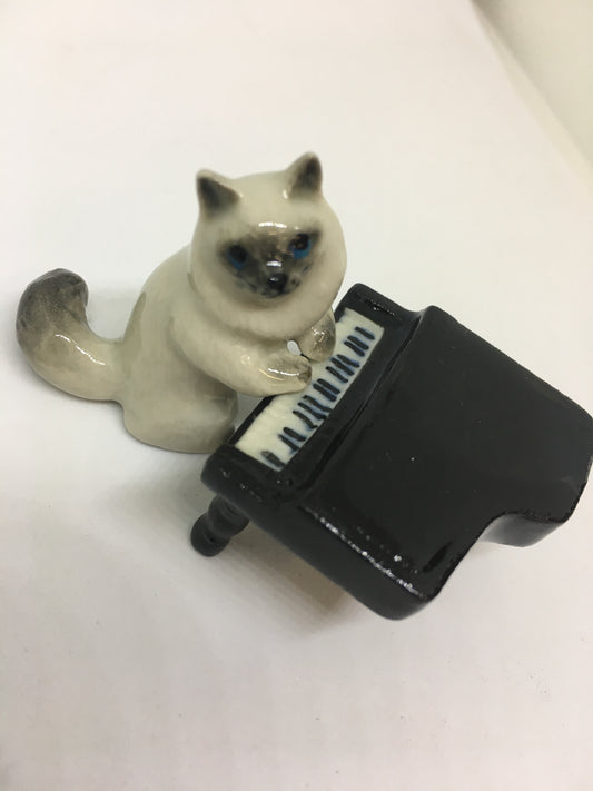 Miniature Porcelain Cats Kittens Hand Painted Rag Doll Cat Playing Piano