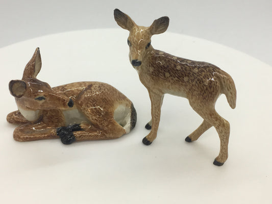 White Tail Deers Miniature Porcelain Figurines (2Pcs)