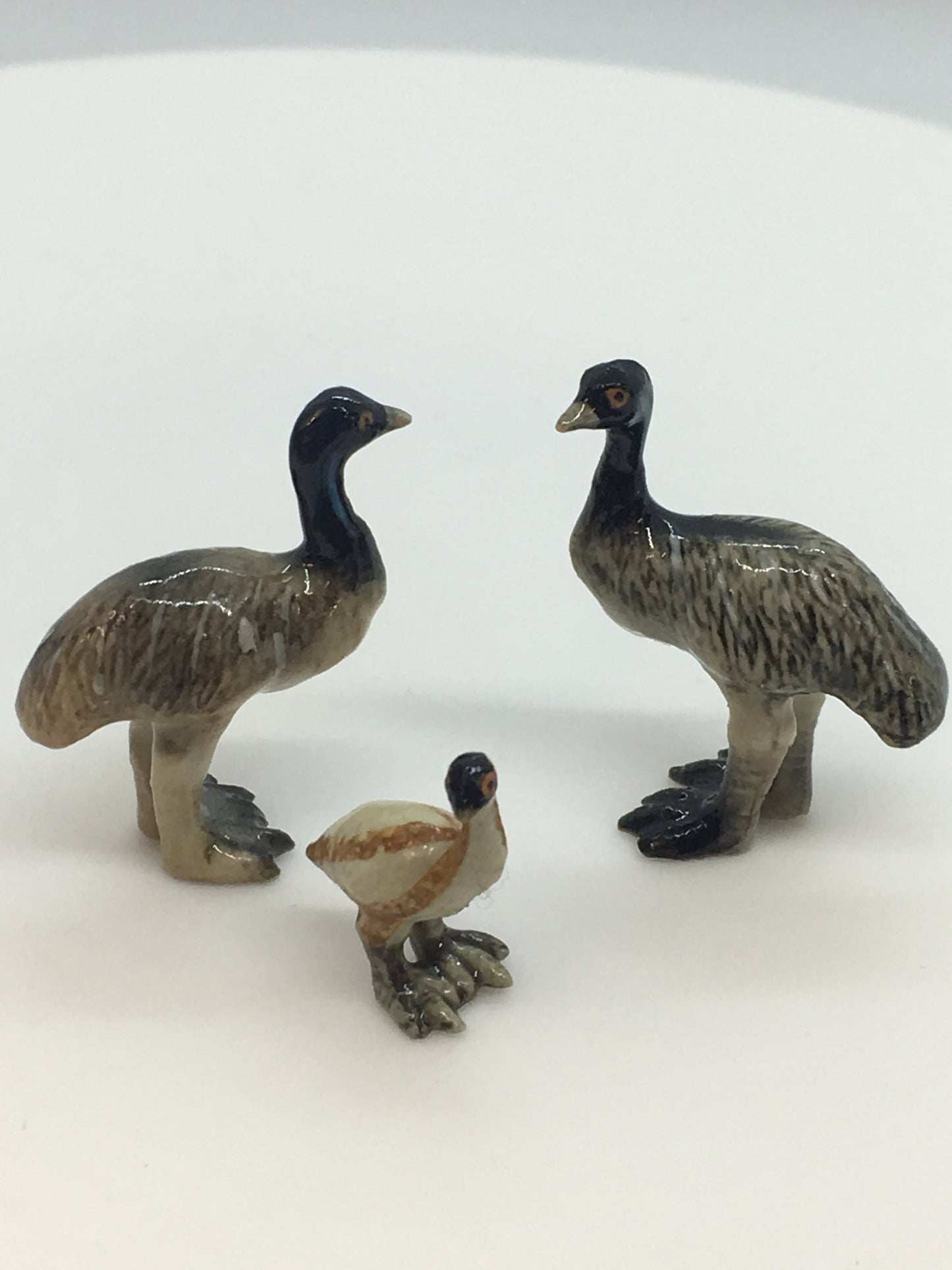 Miniature Porcelain Emu Family Bird Figurines  Mini (3Pcs)