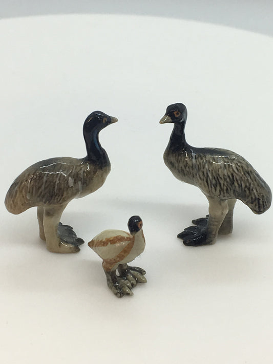 Miniature Porcelain Emu Family Bird Figurines  Mini (3Pcs)