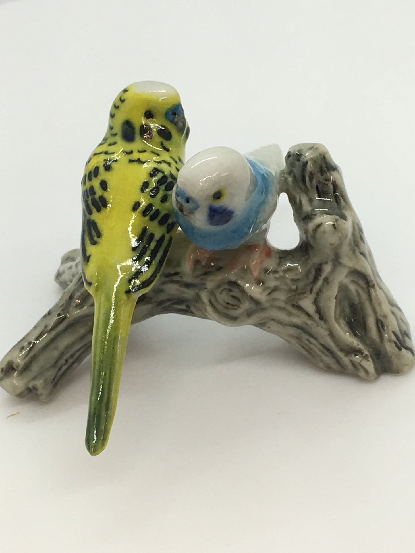 Miniature Porcelain Bird Figurines Budgerigars On Branch