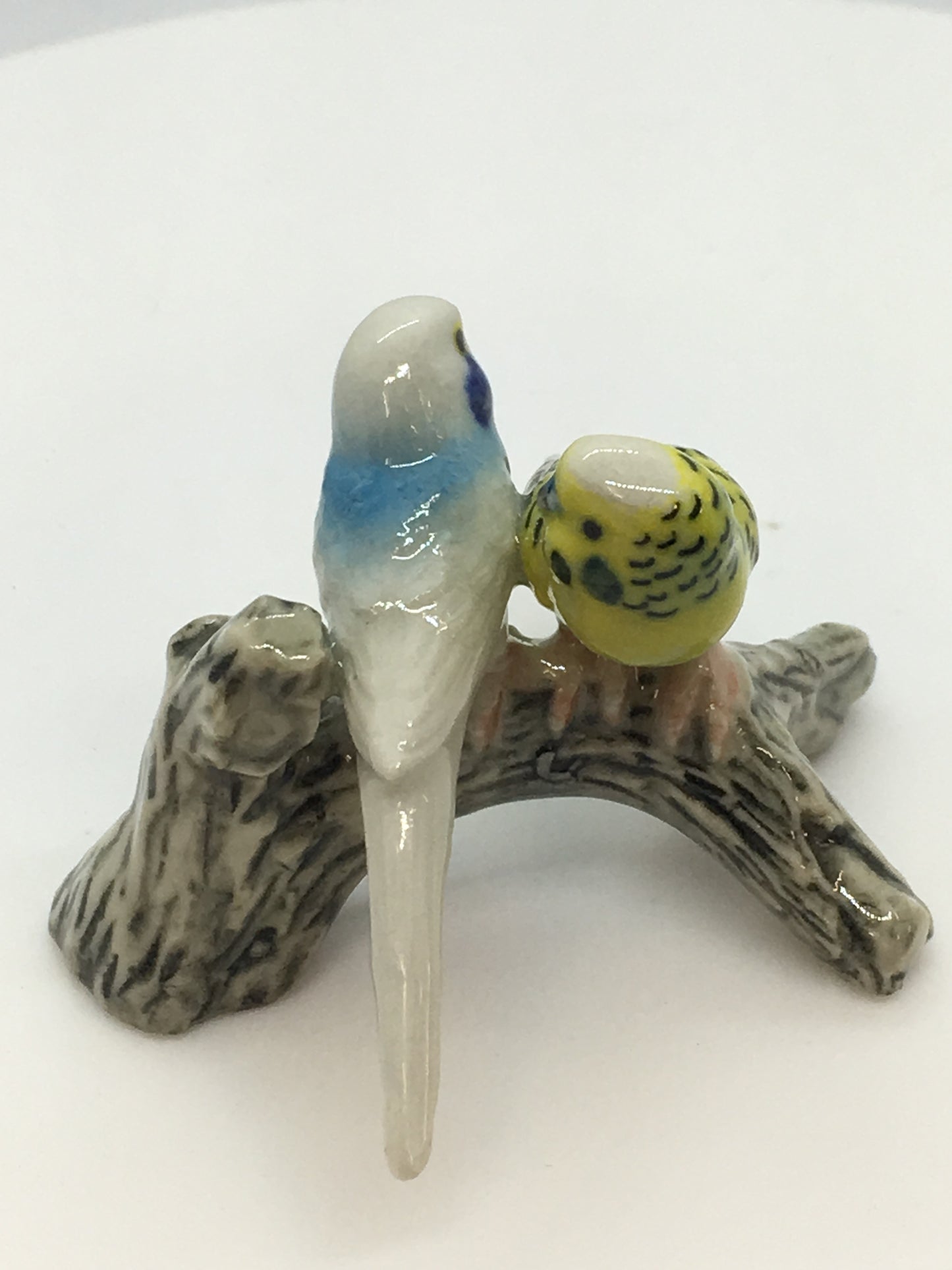 Miniature Porcelain Bird Figurines Budgerigars On Branch