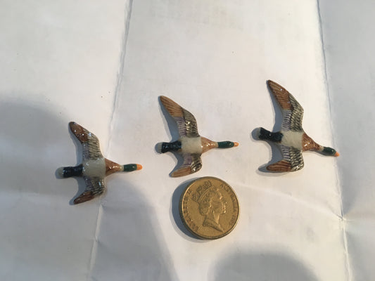 Miniature Porcelain Bird Figurines Flying Mallard Ducks Mini