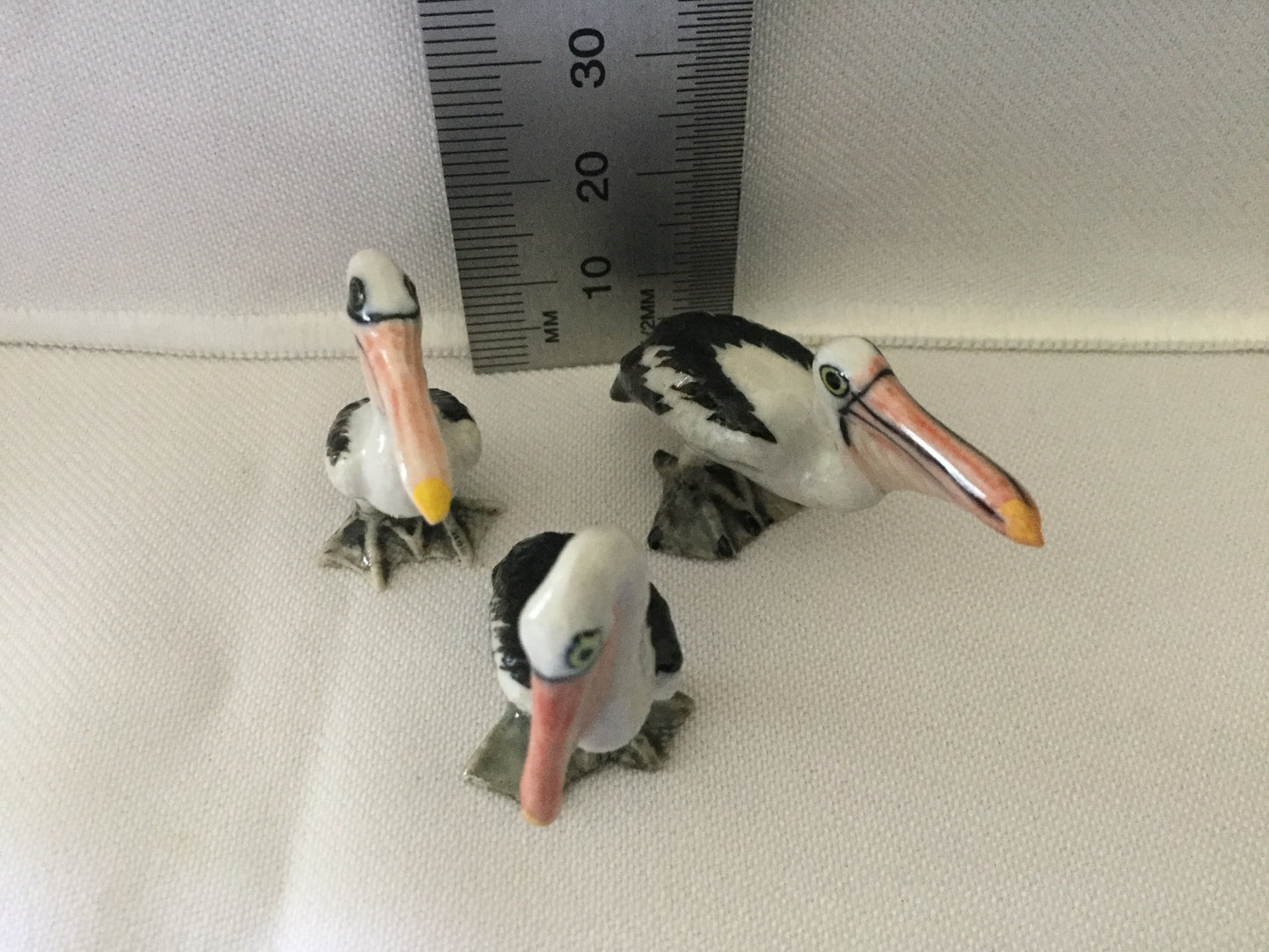 Miniature Porcelain Pelican Family Bird Figurines Set of 3
