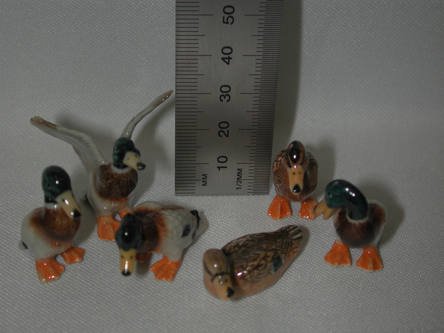 Miniature Porcelain Mallard Duck Bird Figurines (6Pcs)