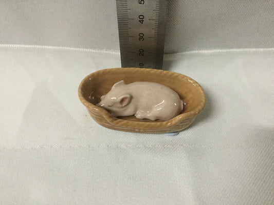 Pig In Basket Miniature Porcelain Figurines (2 Pcs)