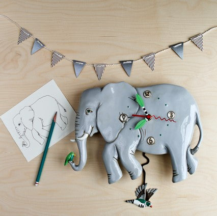 Novelty Pendulum Wall Elephant Clock by Allens Designs