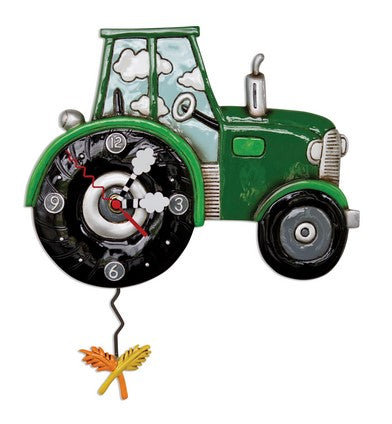 Novelty Green Tractor Pendulum Wall Clock by Allens Designs