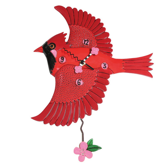 Novelty Red Cardinal Bird Pendulum Clock by Allens Designs