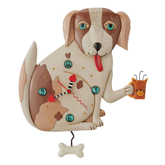 Novelty Dog With Cat Mug Pendulum Clock by Allens Designs