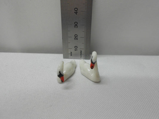 Miniature Porcelain White Swan Set Bird Figurines Mini (2Pcs)