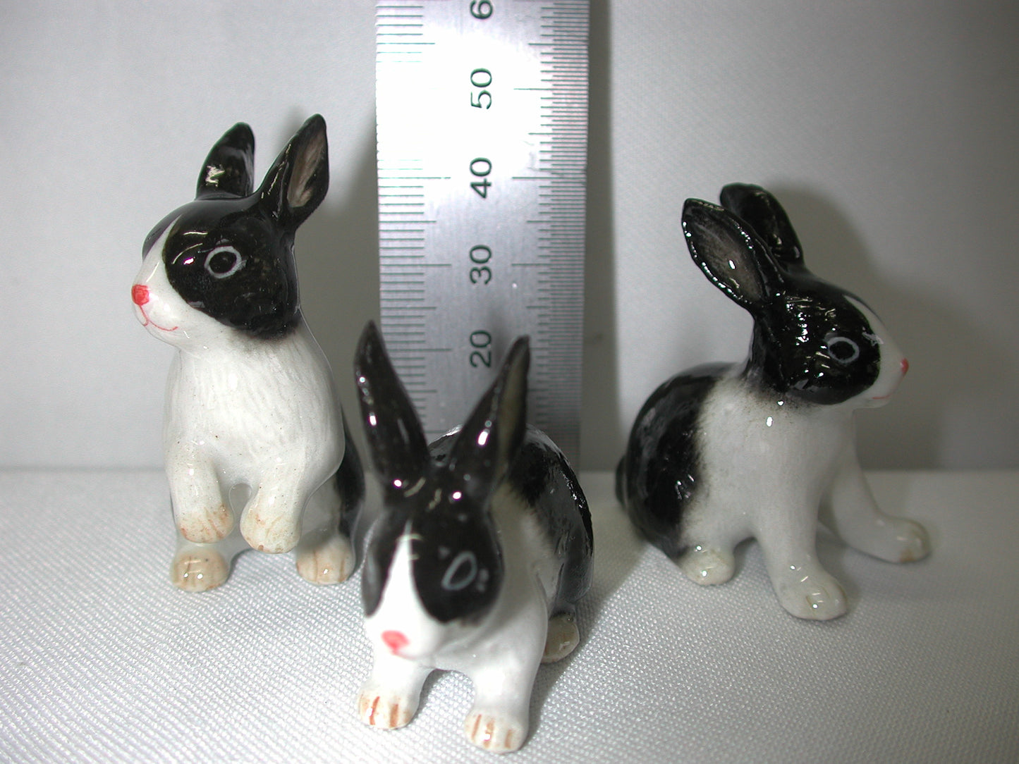 Black And White Rabbit Set Miniature Porcelain Figurines (3Pcs)