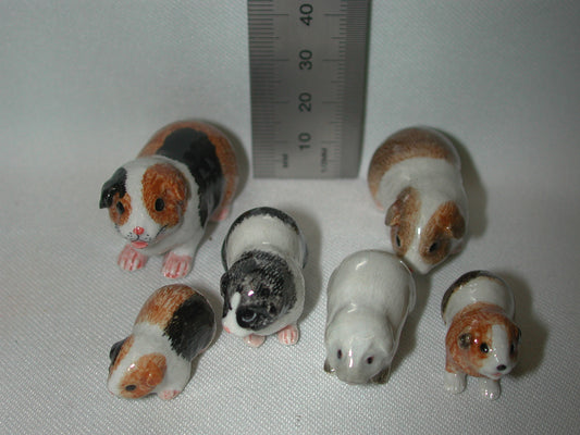 Miniature Porcelain Guinea Pig Figurines Set of 6