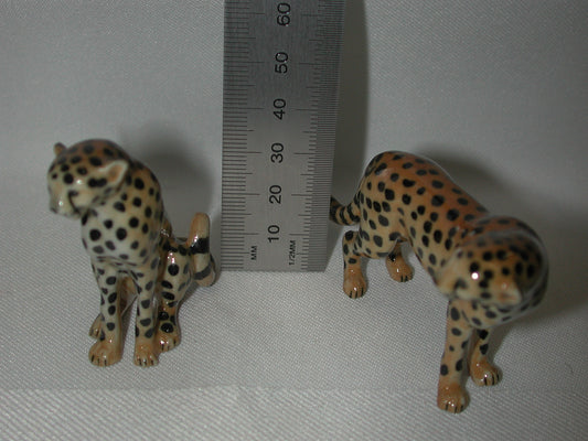 Miniature Porcelain Cheetah Figurines Set of 2