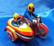 Wind Up Tin Toy Motorbike Rider With Side Cart