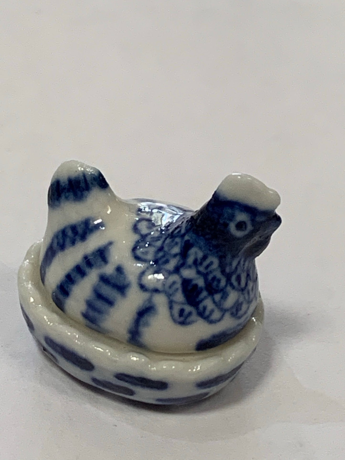 Miniature Porcelain Blue Hen Chicken Figurines  Mini (4 P cs)