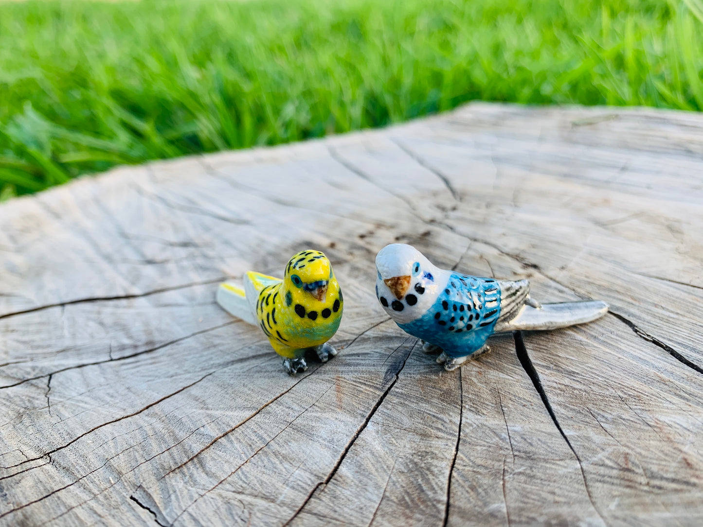 Miniature Porcelain Bird Figurines Budgerigars Mini