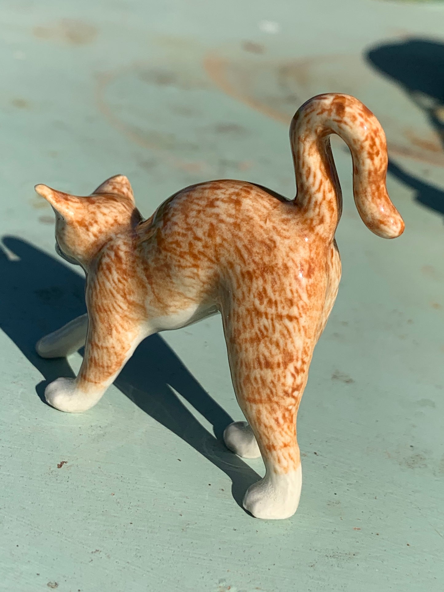Miniature Porcelain Cats Kittens Figurine Ginger Cat Kitten Stretching