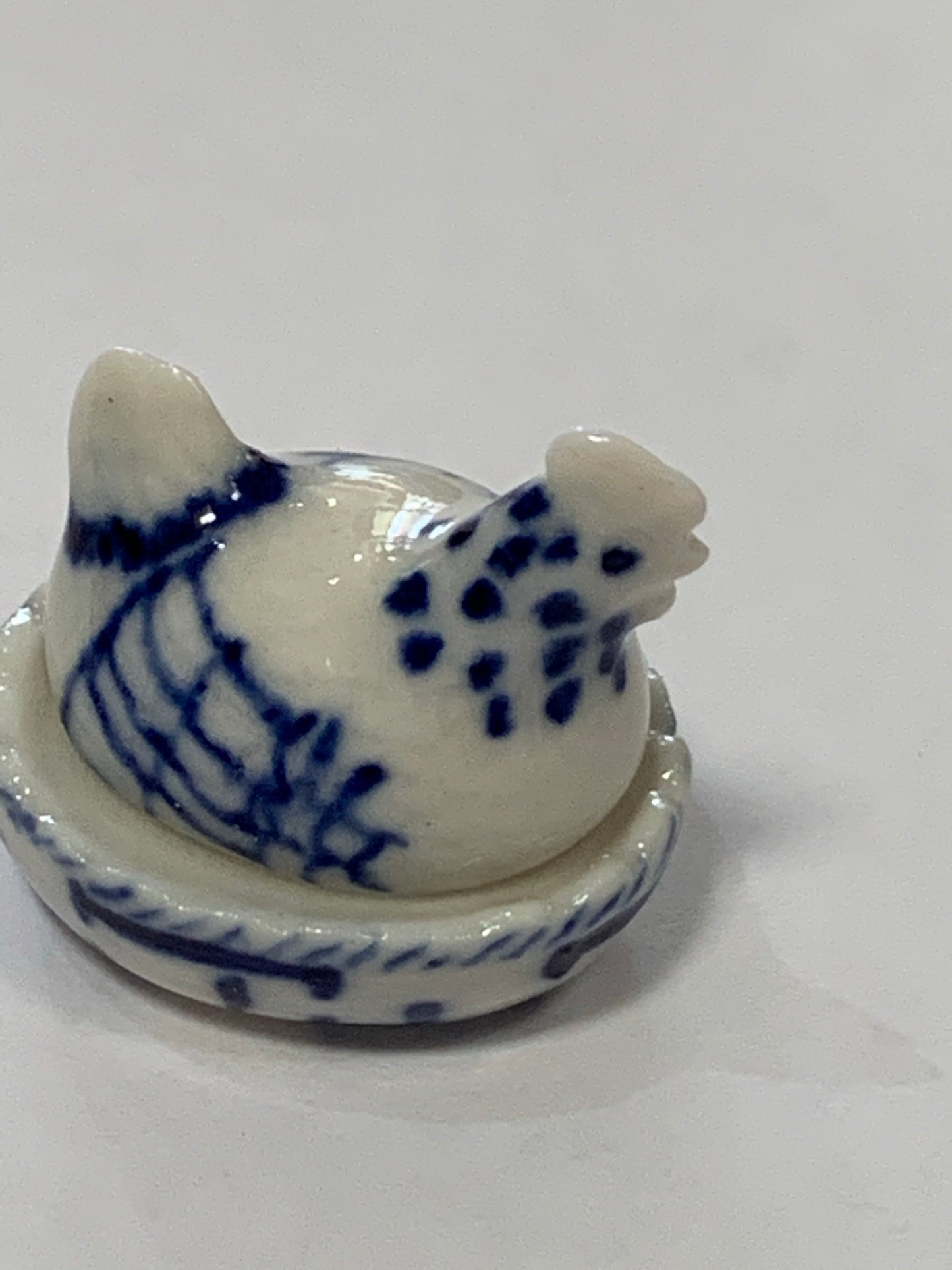 Miniature Porcelain Blue Hen Chicken Figurines  Mini (4 P cs)