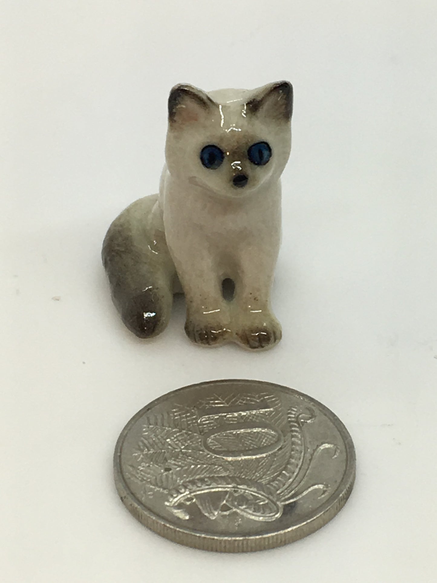 Miniature Porcelain Cats Kittens Figurines Sitting Siamese Kitten