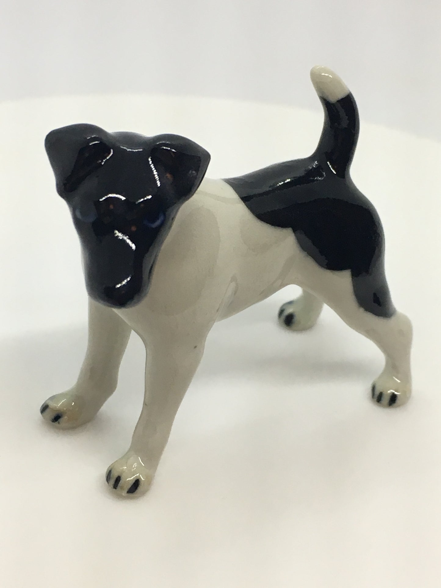Miniature Porcelain Dog Figurine Fox Terrier Dog Breed Black And White Standing