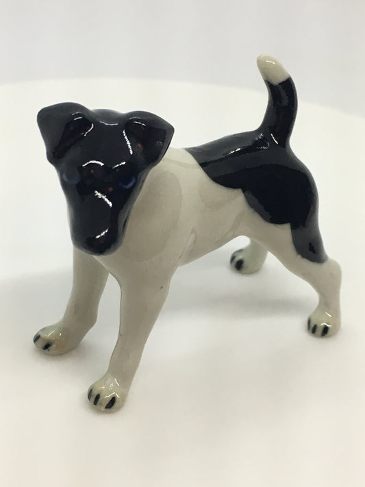 Miniature Porcelain Dog Figurine Fox Terrier Dog Breed Black And White Standing