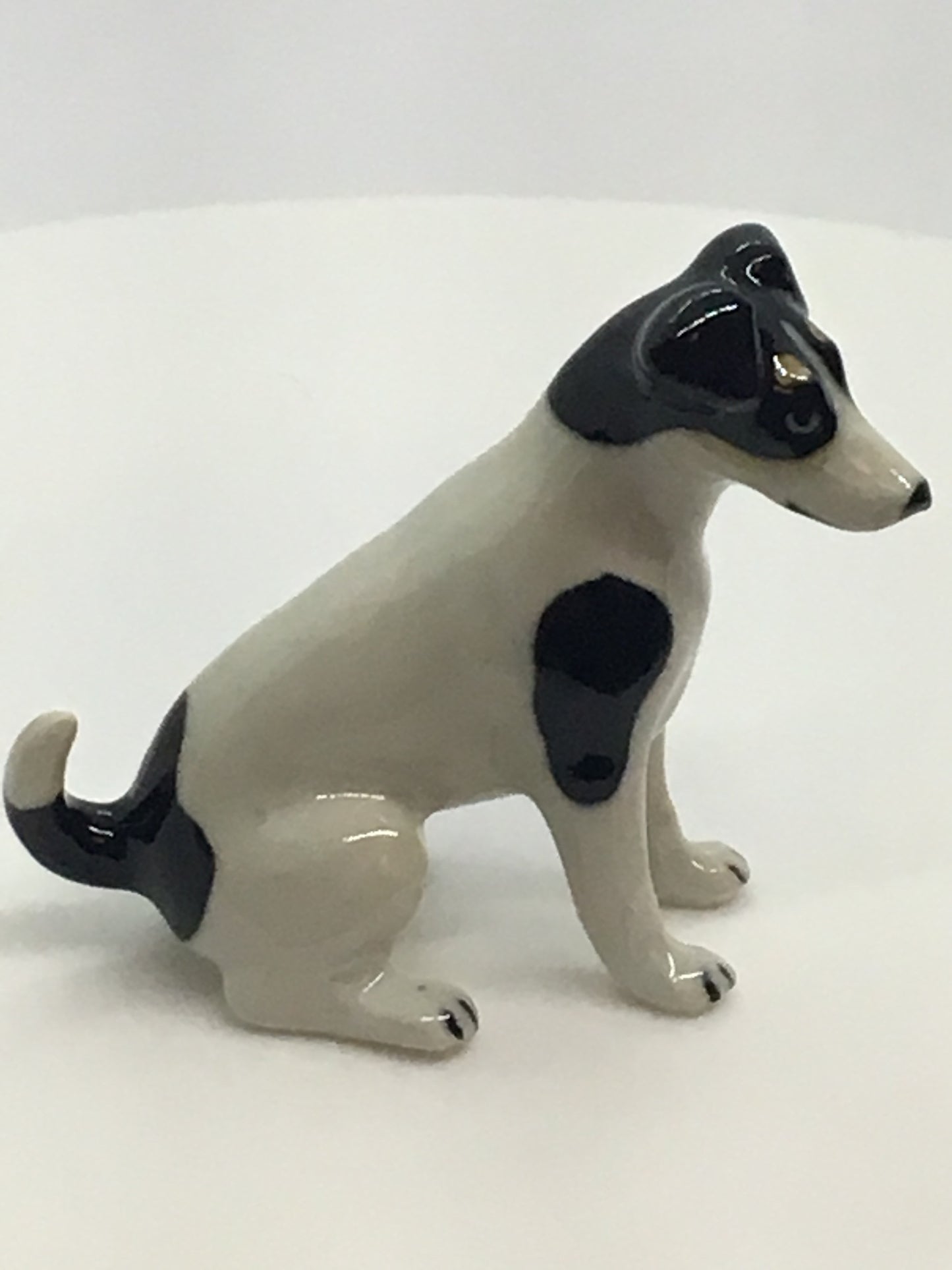 Miniature Porcelain Dog Figurine Fox Terrier Dog Breed Black And White Sitting
