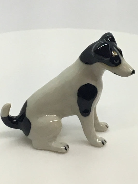 Miniature Porcelain Dog Figurine Fox Terrier Dog Breed Black And White Sitting