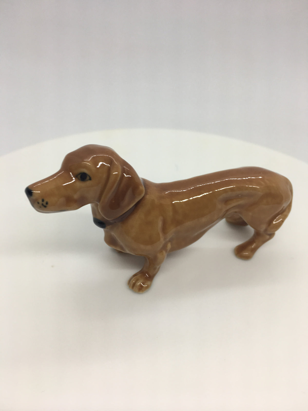 Miniature Porcelain Dog Figurine Brown Dachshund Sausage Dog Breed
