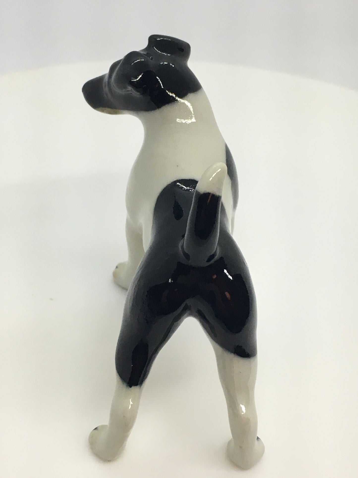 Miniature Porcelain Dog Figurine Fox Terrier Dog Breed Black And White Standing