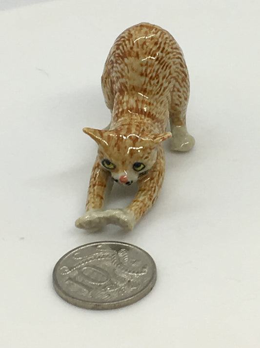 Miniature Porcelain Cats Kittens Figurine Ginger Cat Kitten Stretching