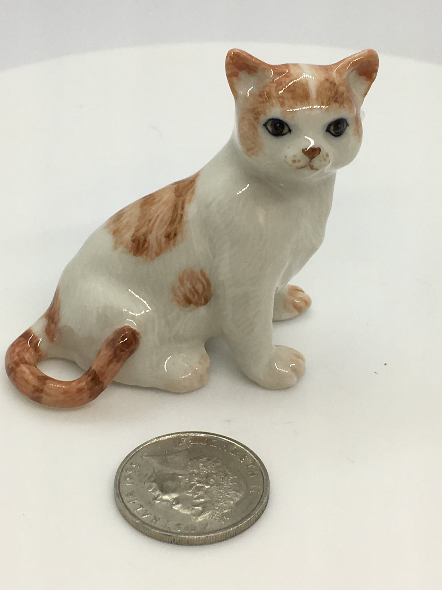 Miniature Porcelain Cats Kittens Figurine White and  Ginger Cat Sitting