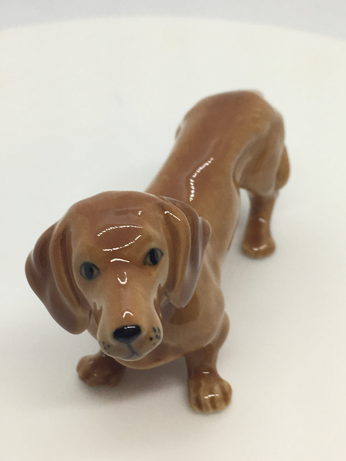 Miniature Porcelain Dog Figurine Brown Dachshund Sausage Dog Breed