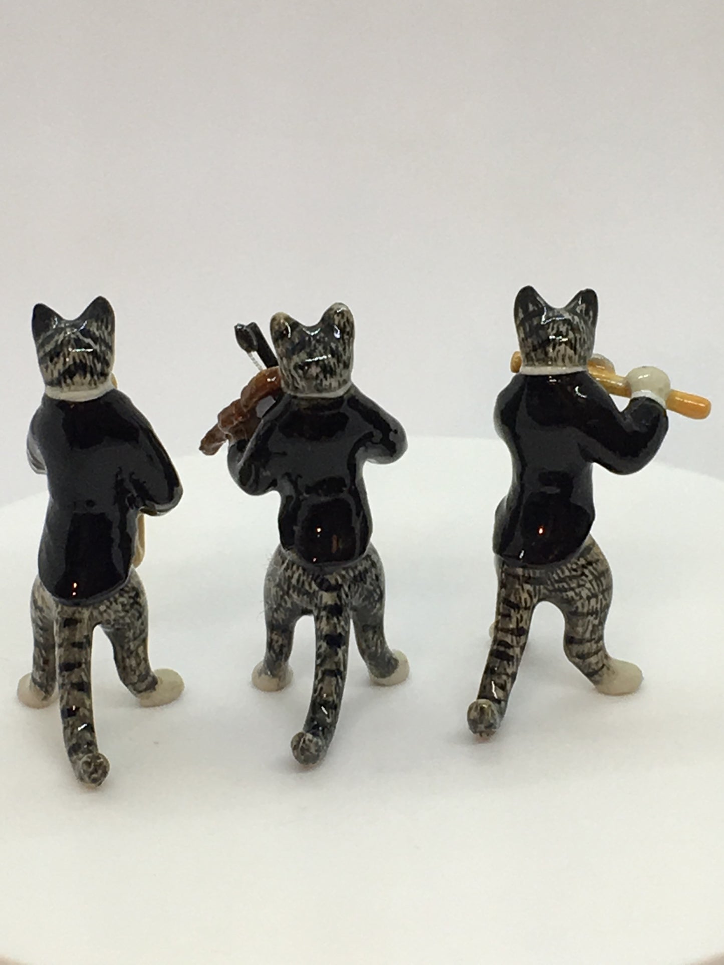 Miniature Porcelain Cat Kitten Figurines Cats Playing Musical Instruments Violin Trumpet Flute