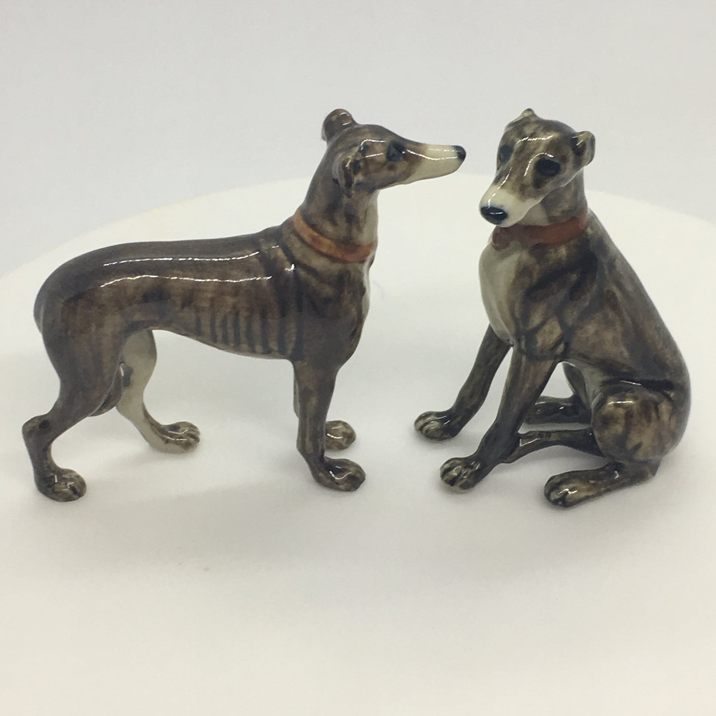 Miniature Porcelain Dog Figurines Brindle Greyhound Family Dog Breed