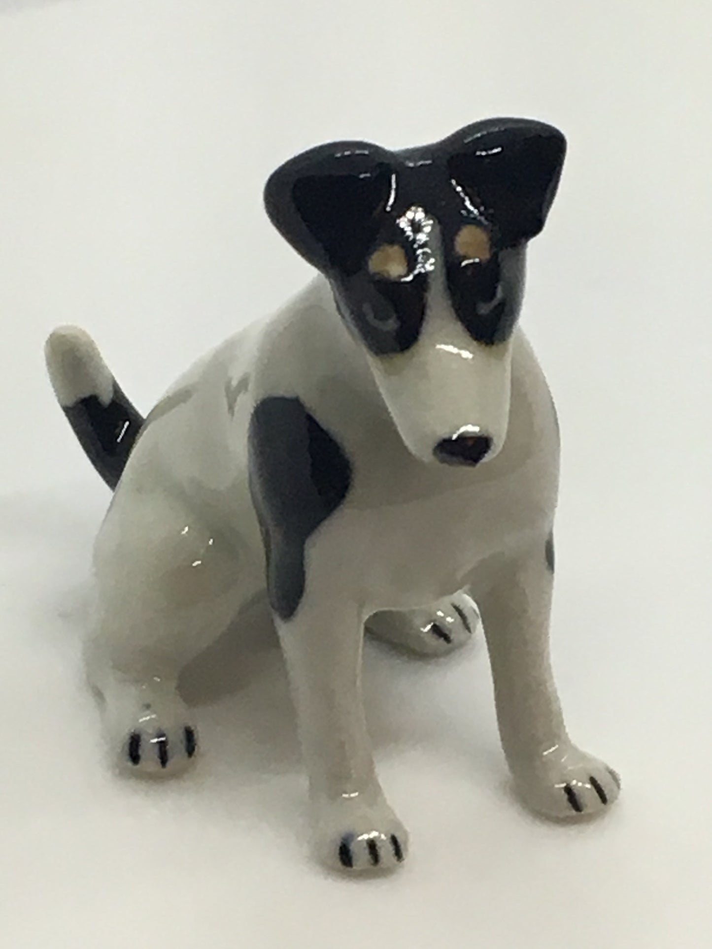 Miniature Porcelain Dog Figurine Fox Terrier Dog Breed Black And White Sitting