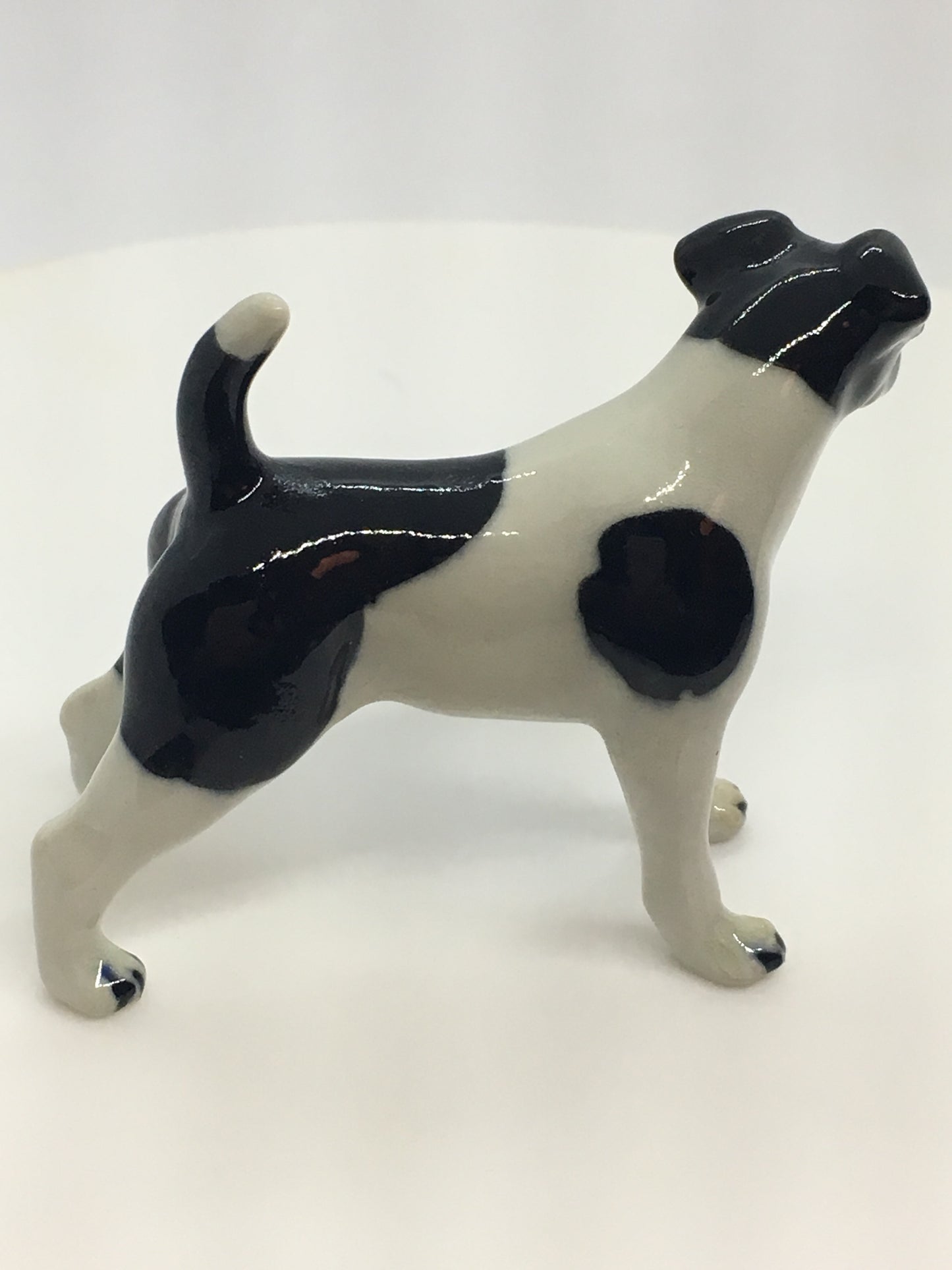Miniature Porcelain Dog Figurine Fox Terrier Dog Breed Black And White Standing