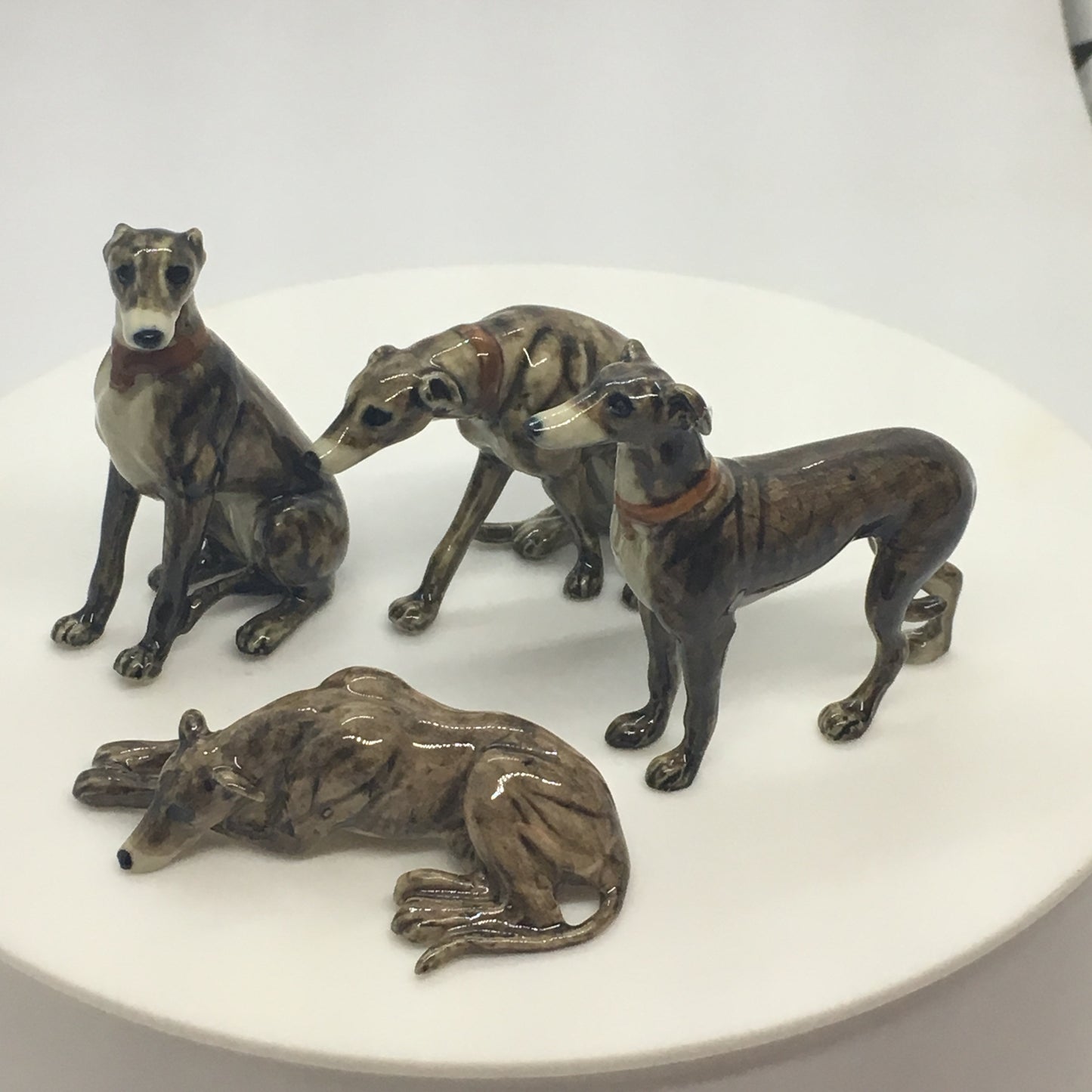 Miniature Porcelain Dog Figurines Brindle Greyhound Family Dog Breed